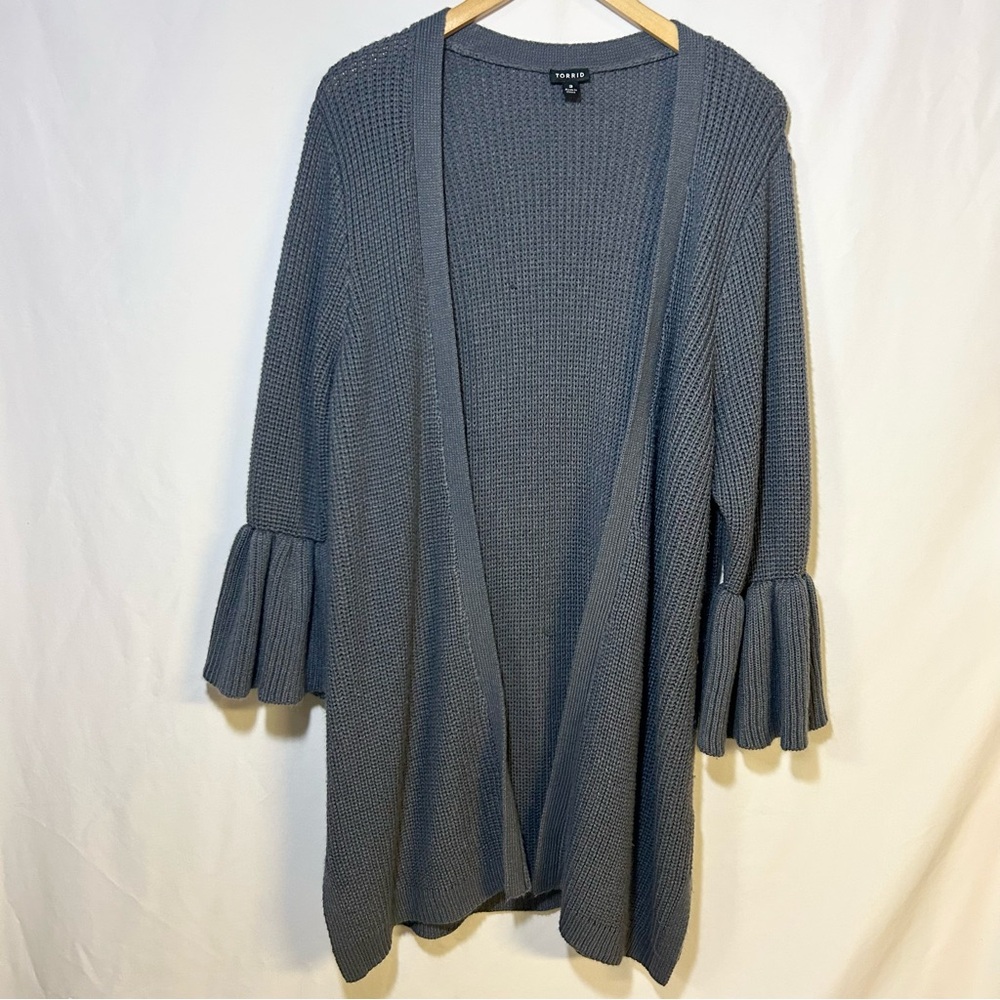 Torrid Blue Gray knit Open Long Cardigan Bell Sleeve size 3X